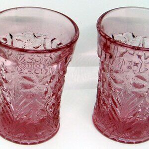 2 L.E. Smith Dark Pink Dogwood with Tiger Lilies Tumblers Great Condition